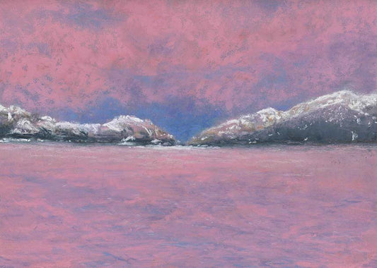 Pastel landscape painting of a Prince William Sound sunset in Alaska – fine art print by Cordova Paper Co.