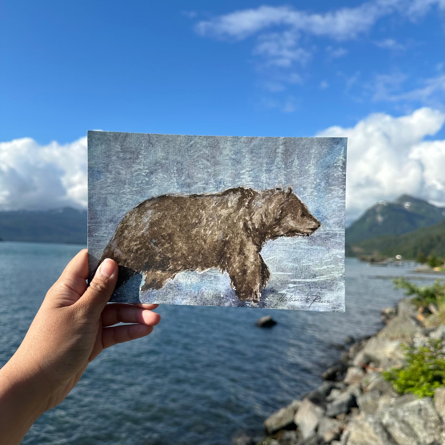 Oso Grizzly en Maravilla - Impresión de Bellas Artes en Acuarela