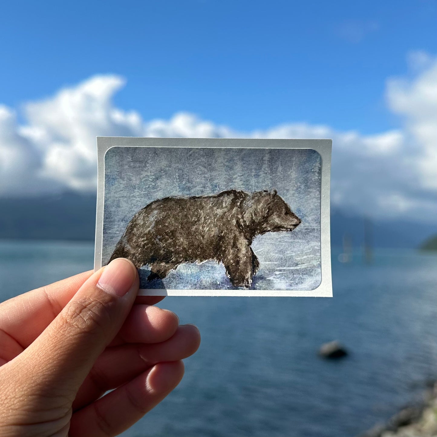 Oso Grizzly en Maravilla - Impresión de Bellas Artes en Acuarela