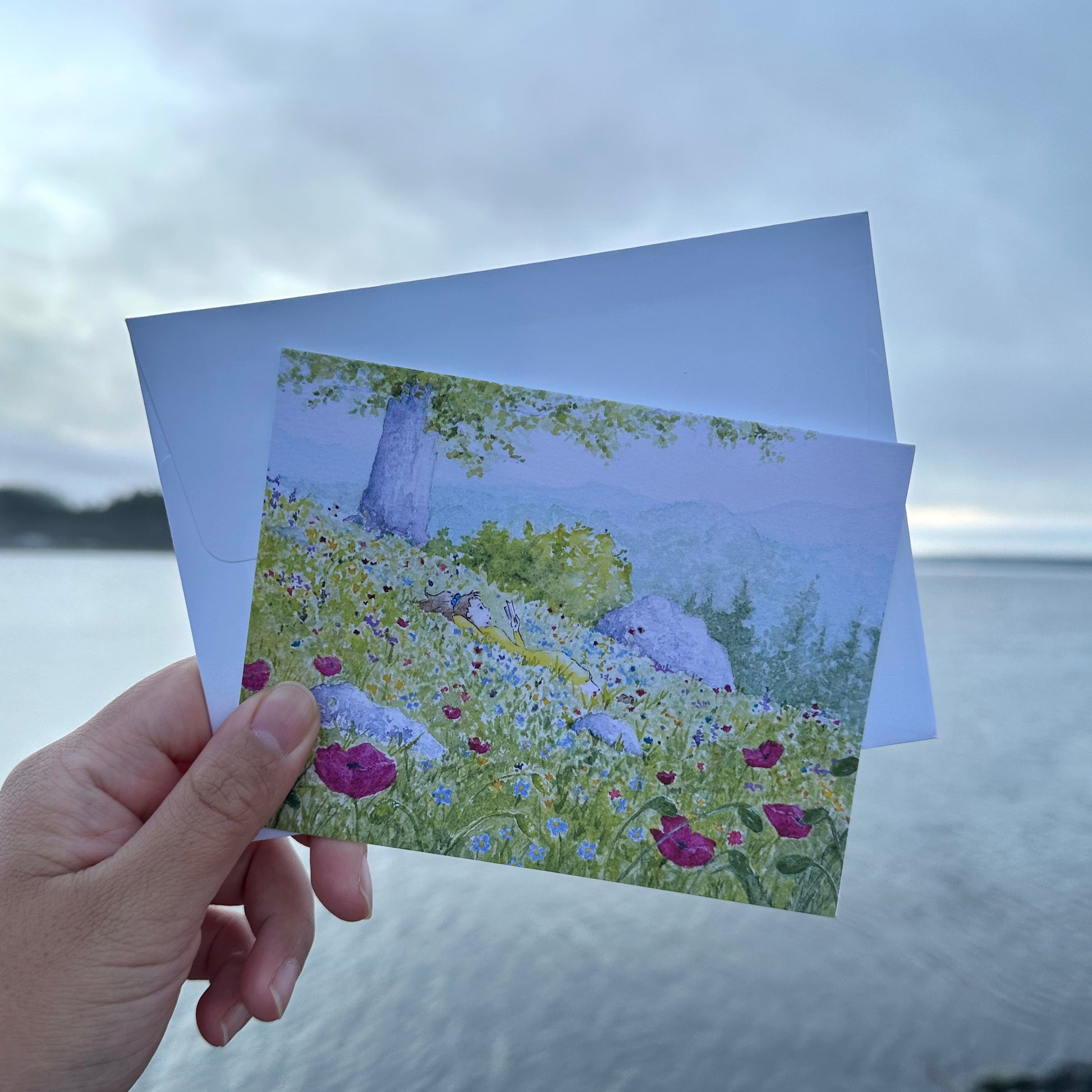 “Field of Dreams” watercolor & gouache painting of poppy flowers – fine art print by Shulammite Reece available as a greeting card